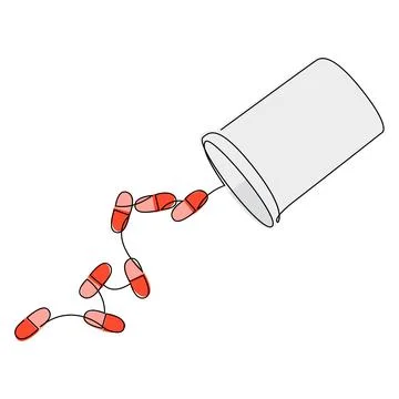 Opened medical pill box with falling pills continuous single line drawing Stock Illustration