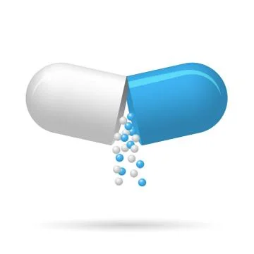Opened medical pill with fall out pellets Illustrazione stock