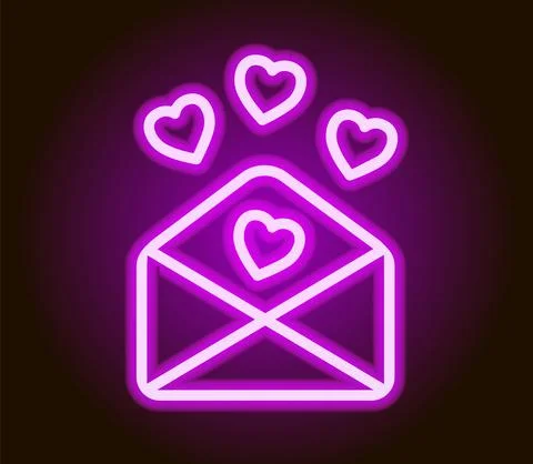 Opened neon envelope with hearts. Valentines day icon. Vector illustration Stock Illustration