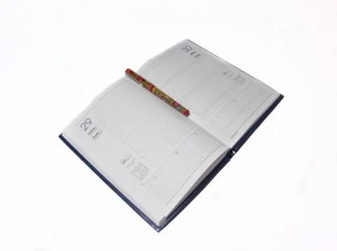 Opened notebook and pen for notes on it Stock Photos