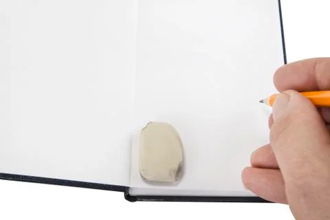 Opened notepad with pen or pencil on the white background Stock Photos