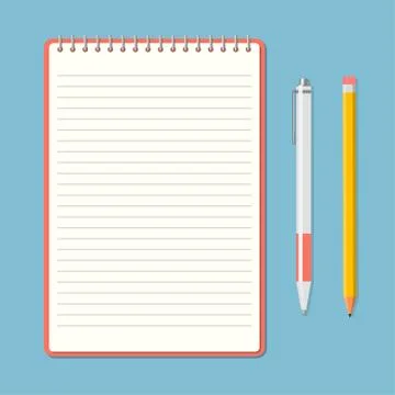 Opened notepad with pencil and pen Illustrazione stock