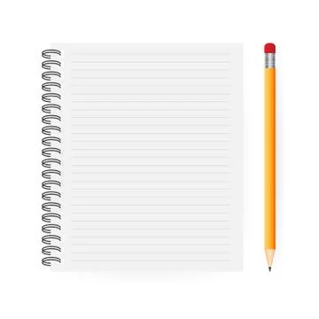 Opened notepad with pencil in top view. Sketchbook or diary. Vector illustrat Illustrazione stock