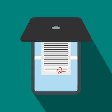 Opened office scanner with icon, flat style Stockillustratie