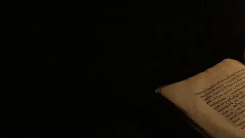 Opened old book in library Video stock 75425980