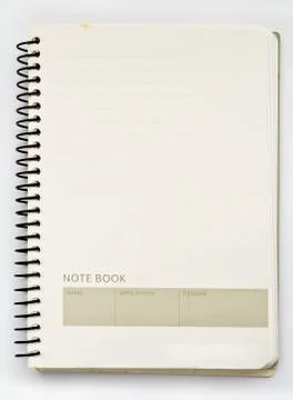 Opened old notebook on white background, stationary Stock Photos