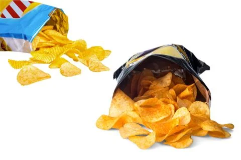 Opened pack of delicious spicy nachos over white background 스톡 일러스트