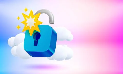 Opened padlock concept. 3d vector banner with copy space 스톡 일러스트