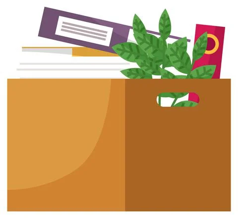 Opened paper container for storage with books and things. Carton square brown Stock Illustration