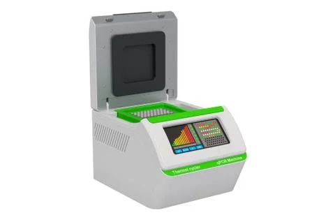 Opened PCR machine, thermal cycler. 3D rendering Stock Illustration