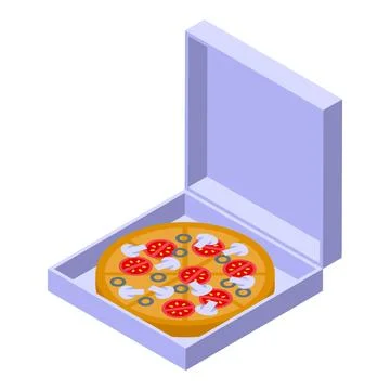 Opened pizza box with delicious pizza inside, isometric view Illustrazione stock