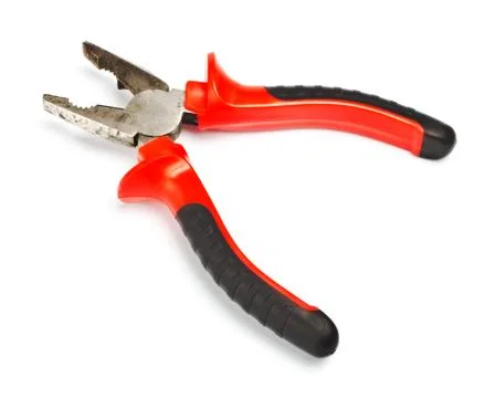 Opened pliers with red handle Stock-Fotos