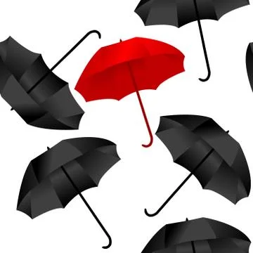 Opened red and black umbrellas on white background Stock Illustration