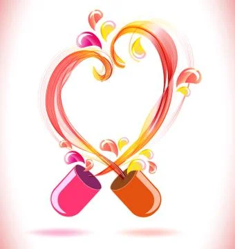 Opened red color pill with abstract heart Stock Illustration