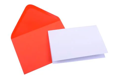 Opened red envelope with white paper on a white background 스톡 사진
