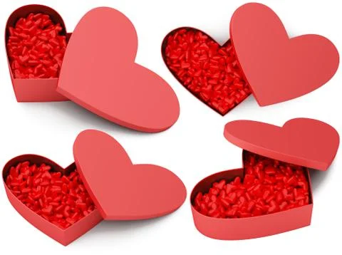 Opened red heart box with small hearts Stock Illustration