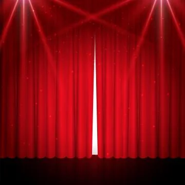 Opened red stage curtain Stock Illustration