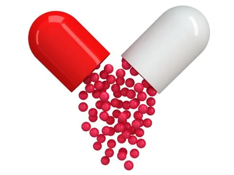 Opened red white pill capsule. 3D Stock Illustration