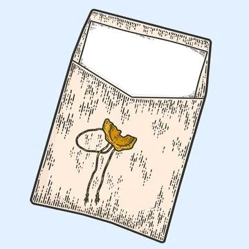Opened retro envelope with blank sheet of paper. Sketch scratch board imitation Stock Illustration