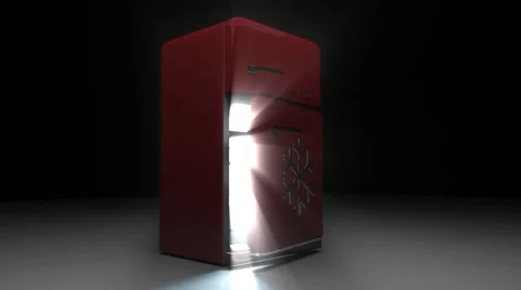 Opened Retro Fridge refrigerator in red retro color. Stock Footage 45805091