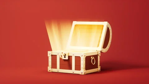 Opened retro treasure box and gift box, 3d rendering. Stock Footage 287009031