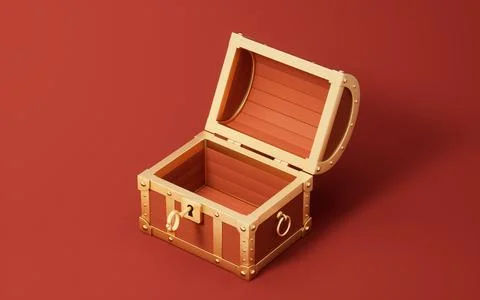 Opened retro treasure box and gift box, 3d rendering. Stock Illustration