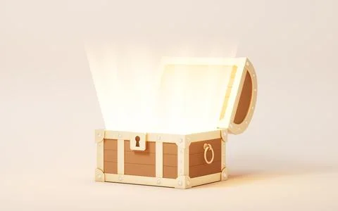Opened retro treasure box and gift box, 3d rendering. Stock Illustration