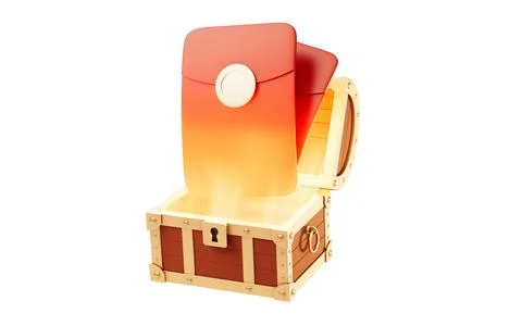 Opened retro treasure box and gift box, 3d rendering. Stock Illustration