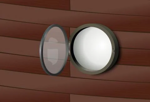 Opened rounded window at wooden wall Stock Illustration