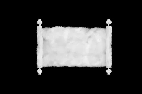 Opened scroll of papyrus shape of cloud on black background. Perfect for comp Stock Illustration