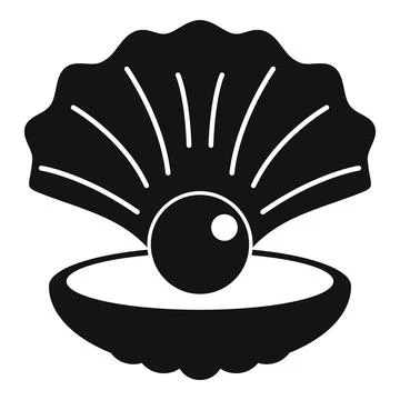 Opened seashell showing valuable pearl in black icon Stock Illustration
