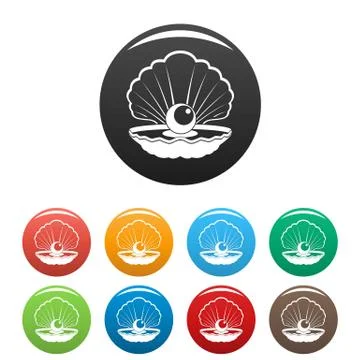 Opened shell icons set color vector Stock Illustration