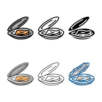 Opened shell mussel types color icon vector Illustrazione stock