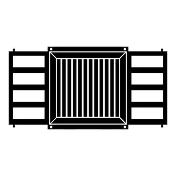 Opened Shipping Container Silhouette. Black and White Icon Design Elements .. イラスト素材