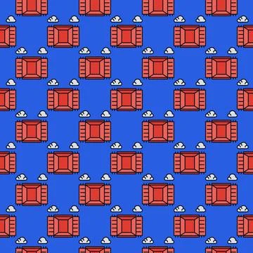Opened Shipping Red Container vector Transportation colored seamless pattern Illustrazione stock