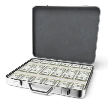 Opened silver case with dollars 库存插图