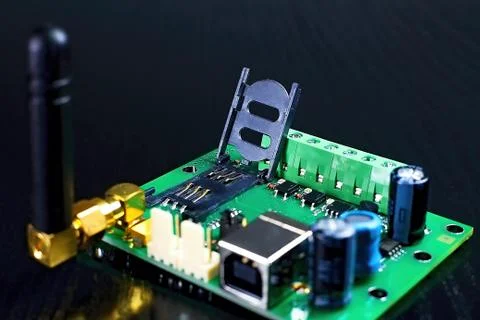 Opened SIM card holder as part of GSM communicator with antenna. Stock Photos