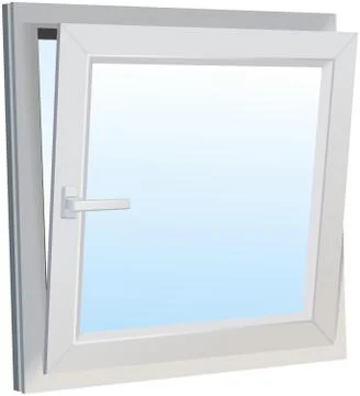 Opened slanted modern window with blue background Stock Illustration