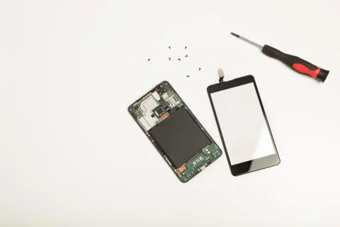 Opened smartphone showing the components Stock Photos