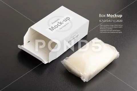Opened soap package box on black surface mock-up series PSD Template