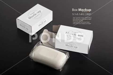 Opened soap package box on black surface mock-up series PSD Template