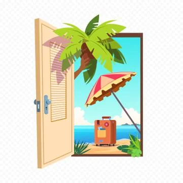 Opened spring door isolated on transparent background. Open entrance with summer 库存插图