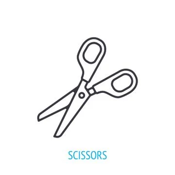 Opened stationery scissors. Outline icon. Vector illustration. Stock Illustration