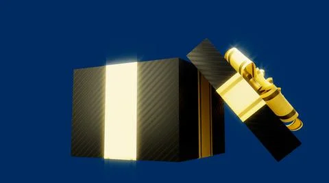 Opened surprise gift box for black friday sale on blue Stock Illustration