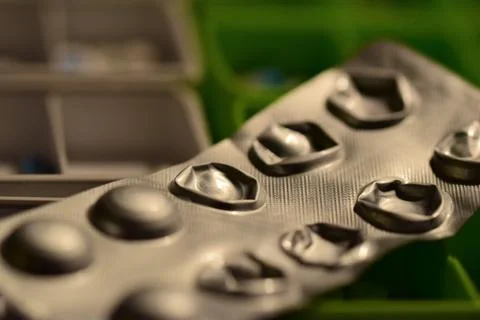 Opened tablets blister as a close up Stock Photos