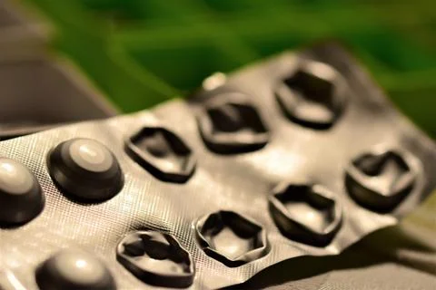 Opened tablets blister as a close up Stock Photos