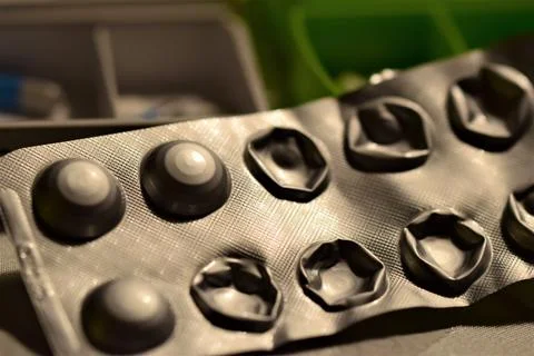 Opened tablets blister as a close up Foto stock