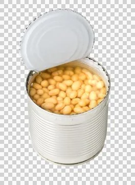 Opened tin with beans. Stock Photos
