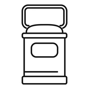 Opened tin can with handle for storing food is drawn with black outline Illustration