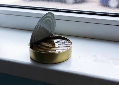 Opened tin of canned fish Stock Photos